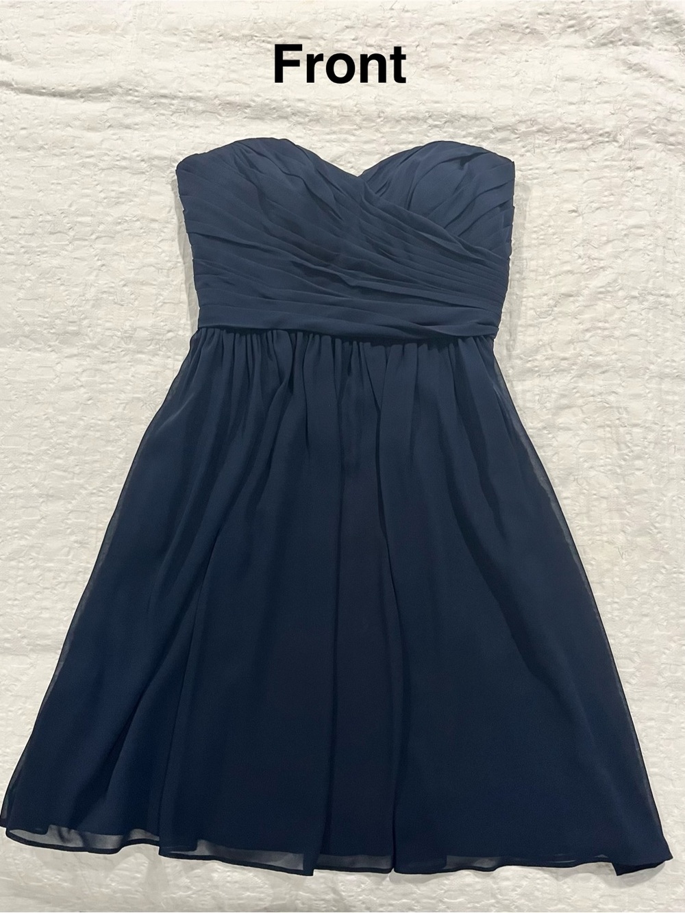 Monique Lhuillier Strapless Navy Chiffon Cocktail Dress